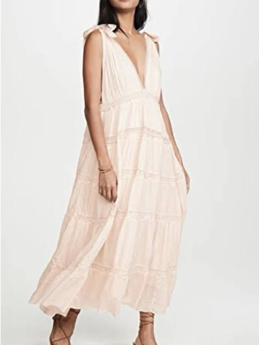 Free People Soft Blush Tie-Shoulder V-Neck Maxi Dress